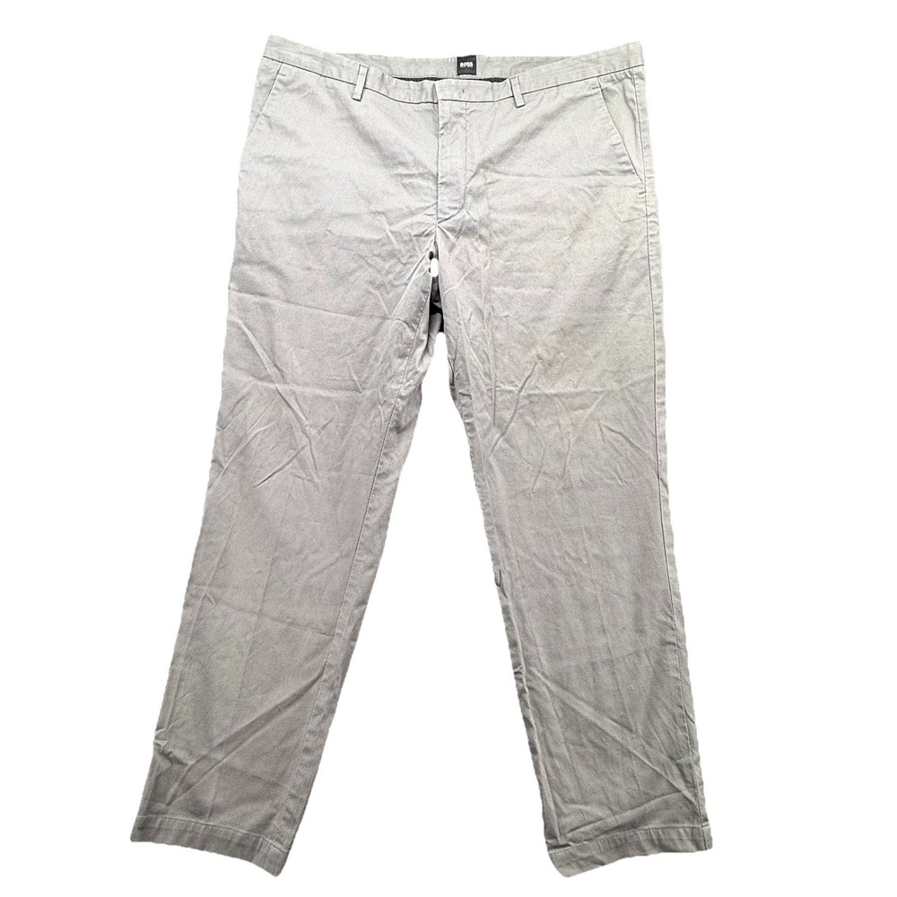 HUGO BOSS Mens Dress Pants 38x30‎ Gray Chino Flat Front Smart Casual